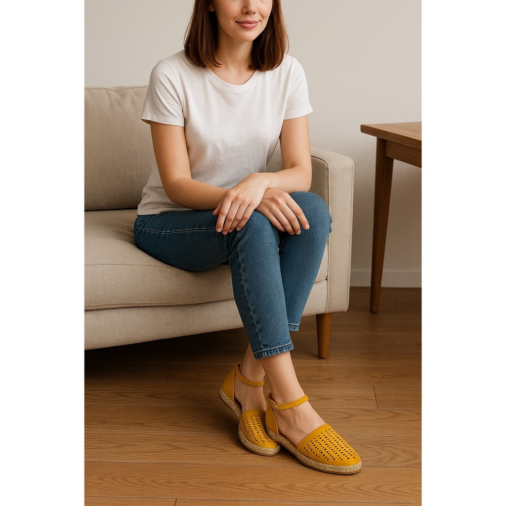 RUTILA‎ Women's Mustard  Espadrille Flats Sz 26 Cutout Ankle Strap Shoes Flaw